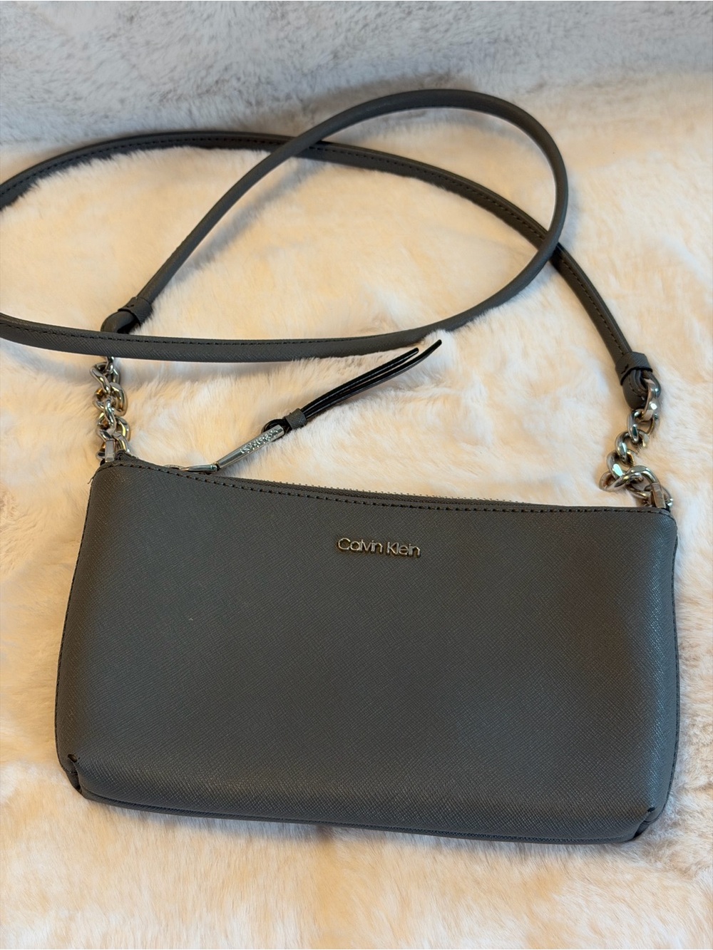 Calvin Klein Charcoal Textured Crossbody Bag